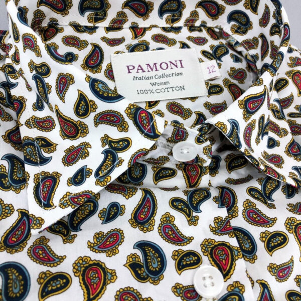 White Paisley Print Fitted Shirt - Image 2