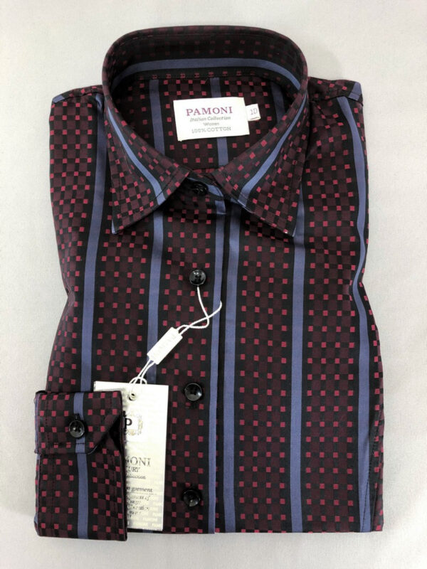 Maroon Check With Purple Stripe Fitted Shirt