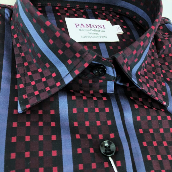 Maroon Check With Purple Stripe Fitted Shirt - Image 2