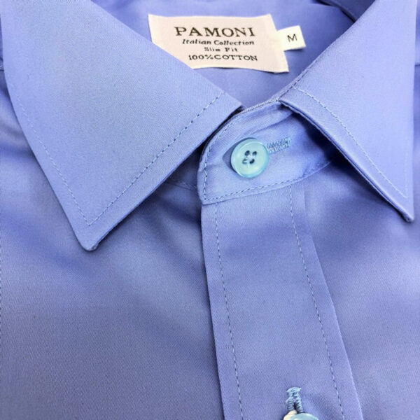 Plain Blue Slim Fit Shirt - Image 2