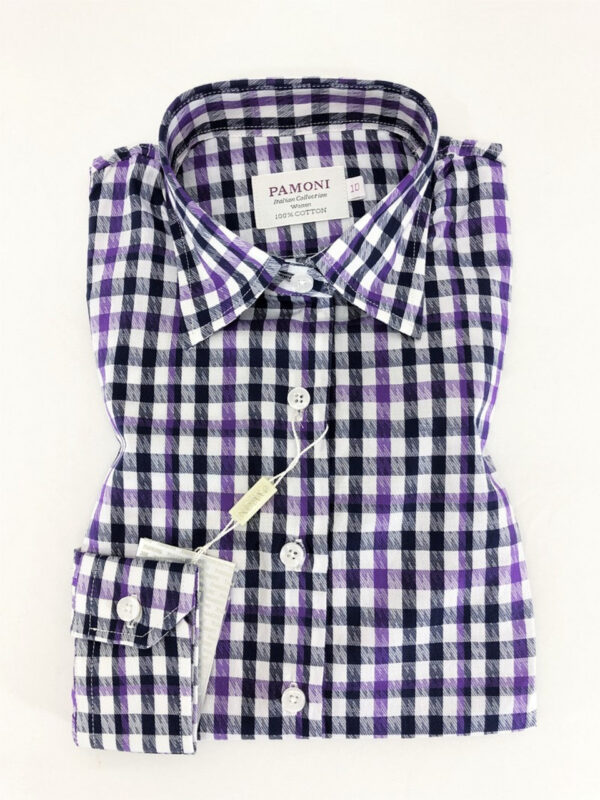Purple Grey Check Fitted Shirt