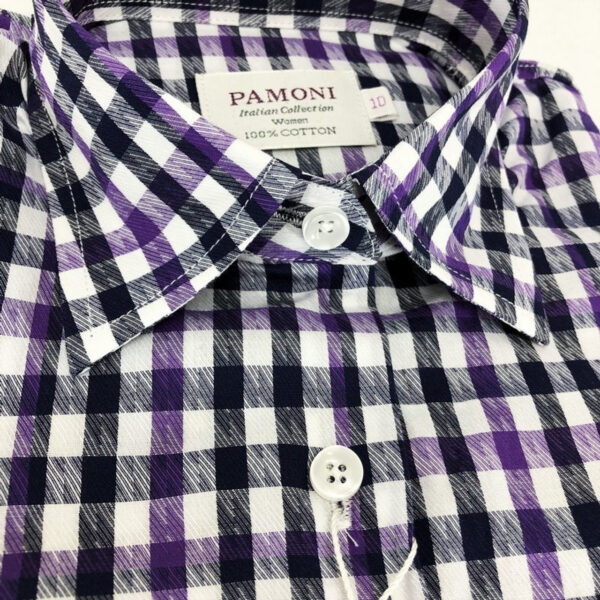 Purple Grey Check Fitted Shirt - Image 2
