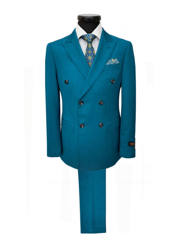 Teal Double Breasted Slim Fit Suit - Image 5