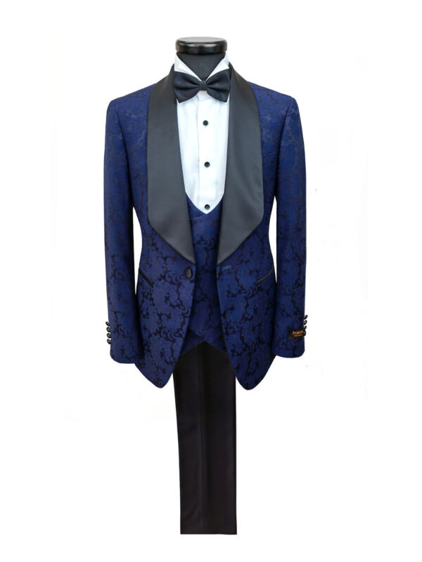 Midnight Blue Floral Pattern 3-Piece Tuxedo