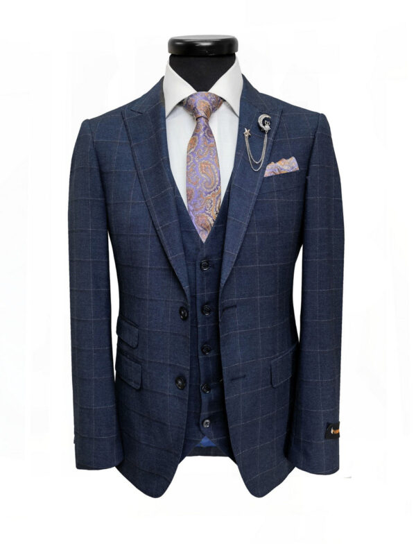 Grey Check Two Button 3-Piece Suit - Image 5