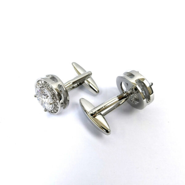 Round Silver Gem Stone Cufflinks - Image 2