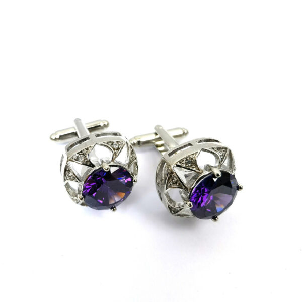 Silver Purple Gem Stone Cufflinks