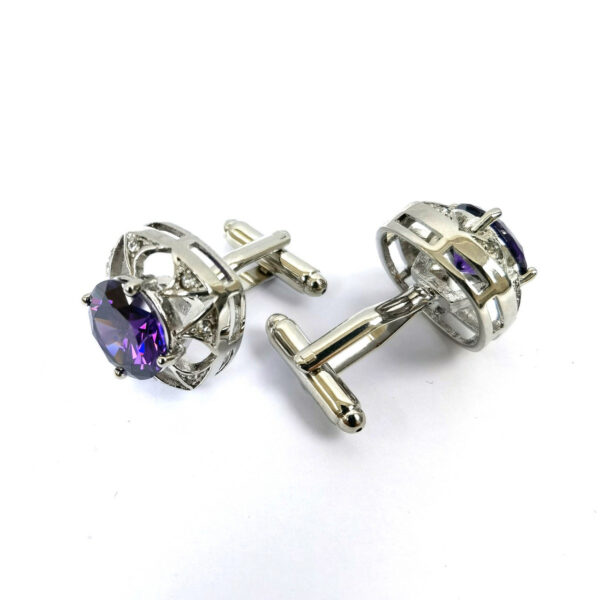 Silver Purple Gem Stone Cufflinks - Image 2