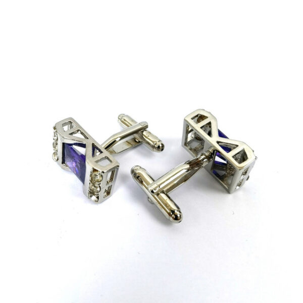 Silver Purple Gem Stone Rectangle Cufflinks - Image 2