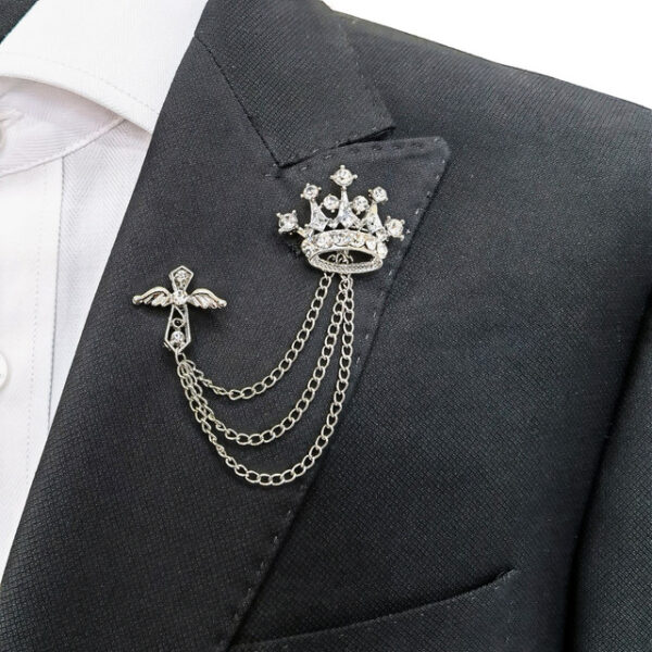 Jewelled Crown Chain Lapel Pin - Image 2