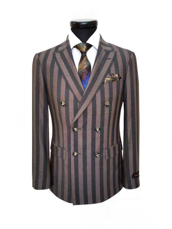 Brown Bold Stripe Double Breasted Suit - Image 3