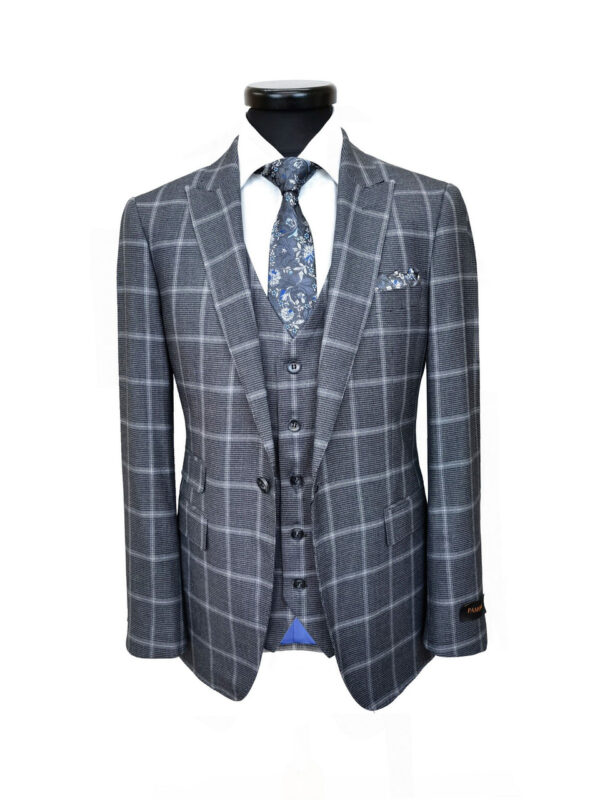 Grey Check Houndstooth 3-Piece Suit - Image 2
