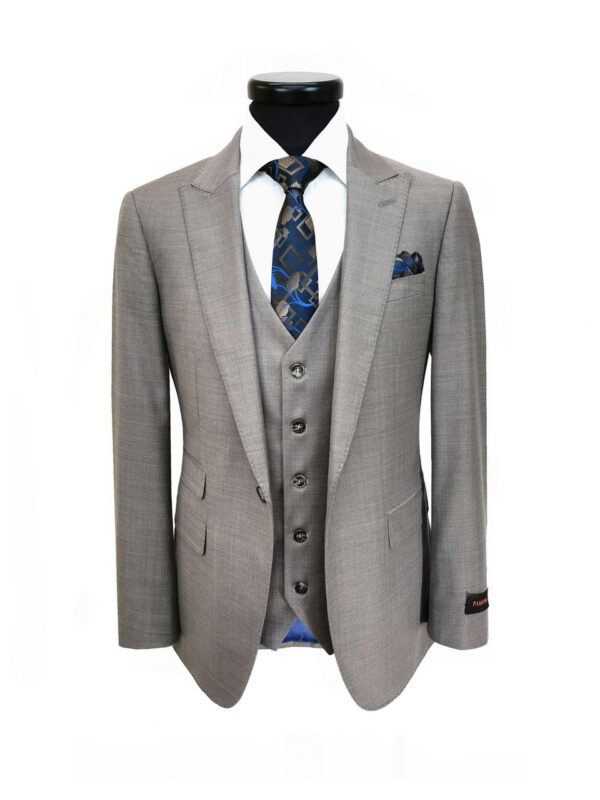 Taupe Slim Fit 3-Piece Twill Suit - Image 3