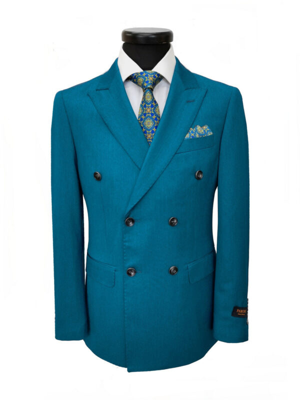 Teal Double Breasted Slim Fit Suit - Image 2