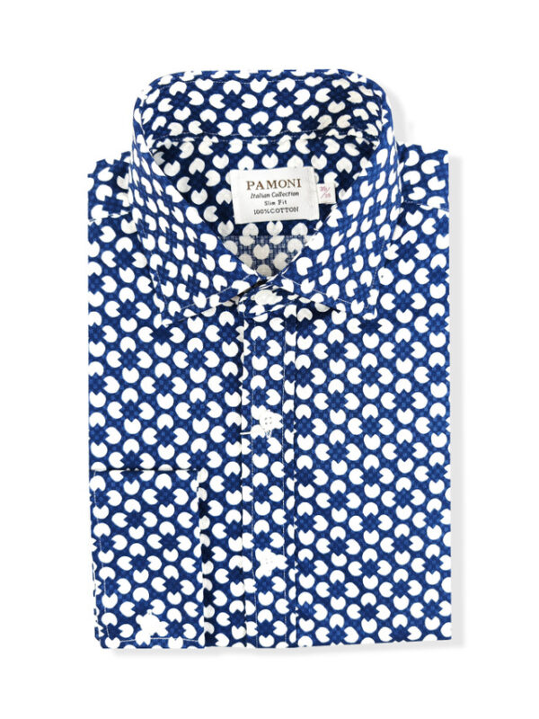 Blue and White Geometric Print Shirt - Image 3