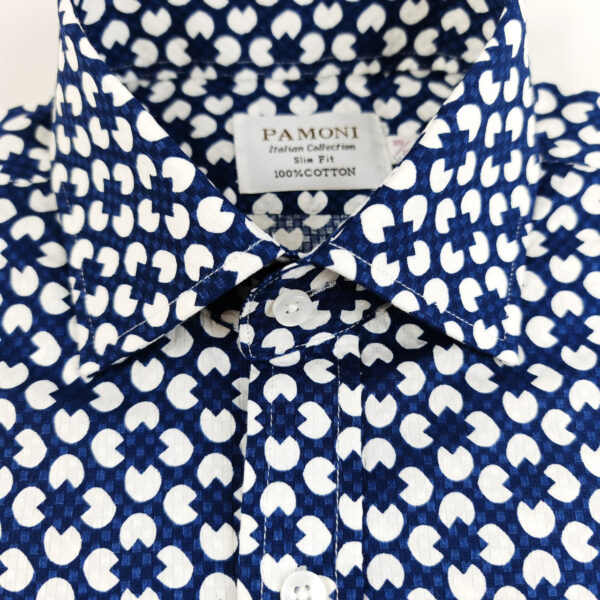 Blue and White Geometric Print Shirt - Image 2