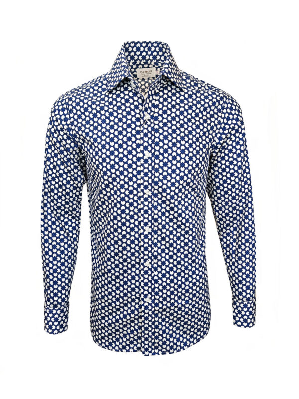 Blue and White Geometric Print Shirt