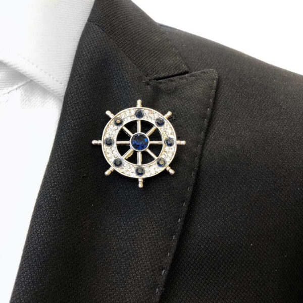 Jeweled Ship's Wheel Lapel Pin - Image 2